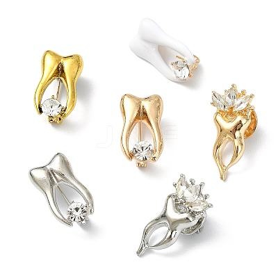 6Pcs 6 Colors Tooth Alloy Rhinestone Brooches for Backpack Clothes JEWB-CJ0001-86-1