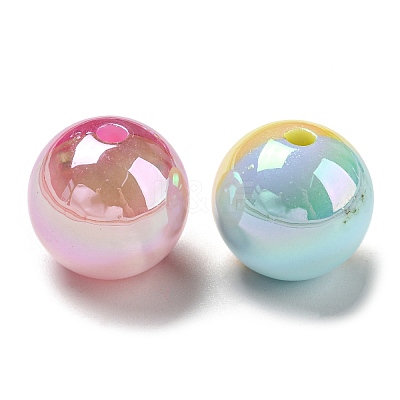 UV Plating Rainbow Iridescent Opaque Acrylic Beads X-MACR-D081-02-1