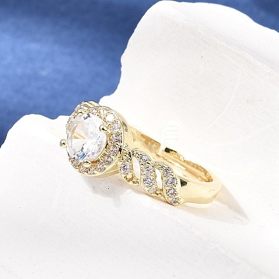 Brass Micro Pave Clear Cubic Zirconia Cuff Open Rings CU-CBA5C10-17G-1