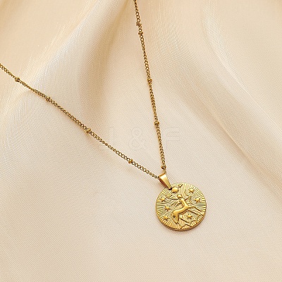 Constellation Coin Stainless Steel Pendant Necklace for Women PW-WG95399-01-1