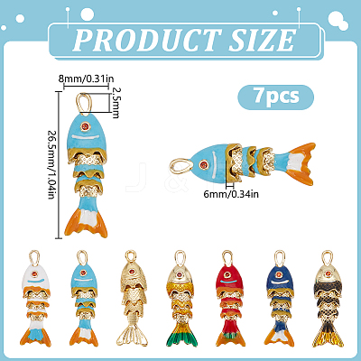 7Pcs 7 Colors Rack Plating Brass Pendants KK-DR0001-52-1