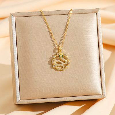 Brass Micro Pave Clear Cubic Zirconia Ring with Snake Pendants Necklaces NJEW-K280-03A-G-1