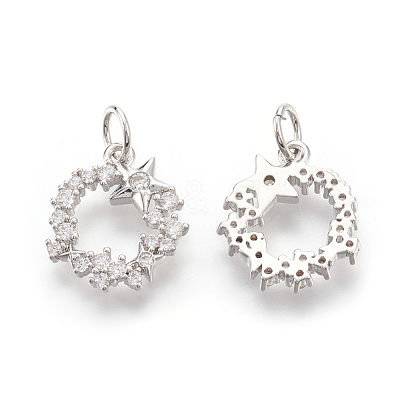 Brass Micro Pave Cubic Zirconia Charms KK-F774-09P-NR-1
