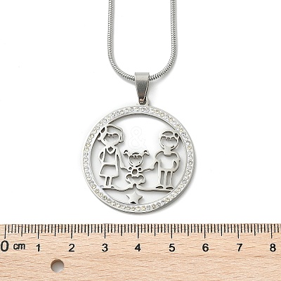 201 Stainless Steel Crystal Rhinestone Ring with Family Pendant Necklaces for Mother's Day Gift NJEW-P327-04P-B-1