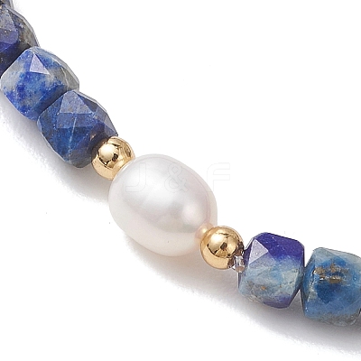 Natural Lapis Lazuli Cube Beads Stretch Bracelets for Women BJEW-JB13179-03-1