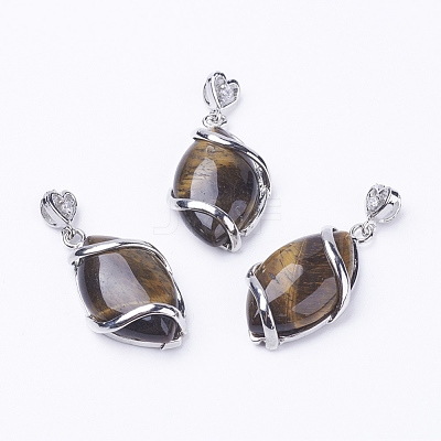 Natural Tiger Eye Pendants X-G-E423-06P-1