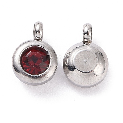 Trendy Original Color 304 Stainless Steel Grade A Rhinestone Flat Round Charm Pendants RB-M030-06F-1