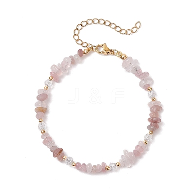Natural Rose Quartz Chip Beaded Bracelets for Women BJEW-JB11742-11-1