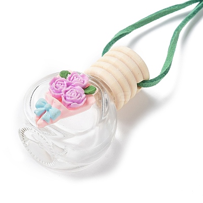 Empty Glass Perfume Bottle Pendants with Wood Cap DJEW-PW0002-04A-1