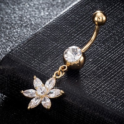 Brass Cubic Zirconia Navel Ring AJEW-EE0004-26A-1