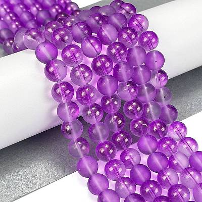 Frosted Transparent Glass Bead Strands GLAA-P065-10mm-15-1