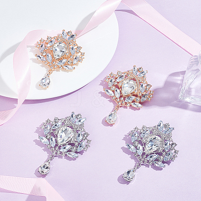 4Pcs 2 Colors Alloy Crystal Rhinestone Brooches for Clothes Backpack JEWB-GA0001-39-1