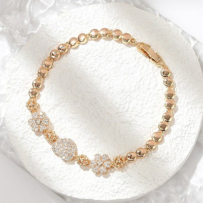 Brass Micro Pave Cubic Zirconia Link Chain Bracelets KK-R217-40G-1
