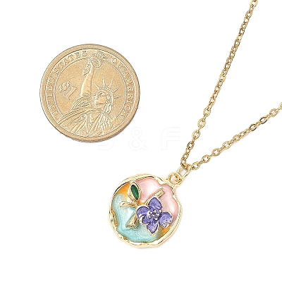 3Pcs 3 Styles Flower Alloy Enamel Pendant 304 Stainless Steel Cable Chain Necklaces for Women NJEW-JN05551-1