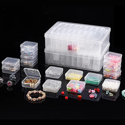 3 Bags Rectangle Plastic Organizer Storage Boxes with 30Pcs Mini Square Nail Art Small Items Cases and 168Pcs Label Printer Paper CON-DR0001-08-1