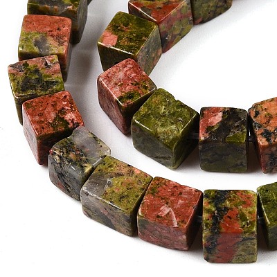 Natural Unakite Beads Strands G-T139-6x6-08A-1