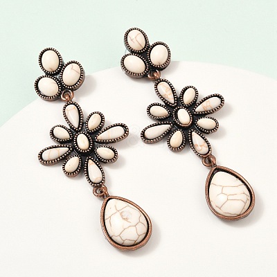 Alloy Synthetic Turquoise Dangle Stud Earrings EJEW-U053-06R-1