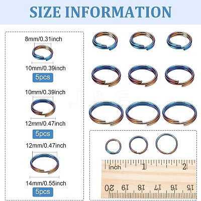 15Pcs 3 Styles Rainbow Color Titanium Alloy Split Rings FIND-OC0001-94-1