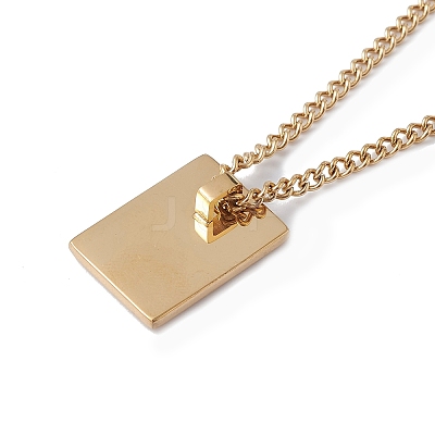 Stainless Steel Initial Letter Rectangle Pendant Necklace for Men Women LS-NJEW-E090-01G-07-1