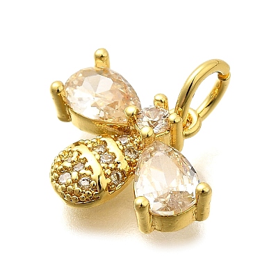Bees Brass Micro Pave Cubic Zirconia Charms KK-S508-47G-1