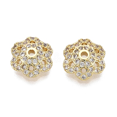Brass Micro Pave Clear Cubic Zirconia Bead Caps KK-Q071-16G-02-1
