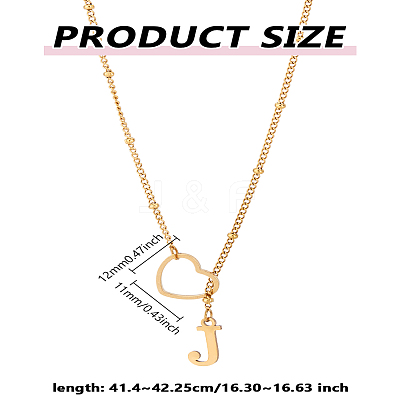 1Pc Letter & Heart Stainless Steel Lariat Necklaces for Women NJEW-LP0002-87G-J-1