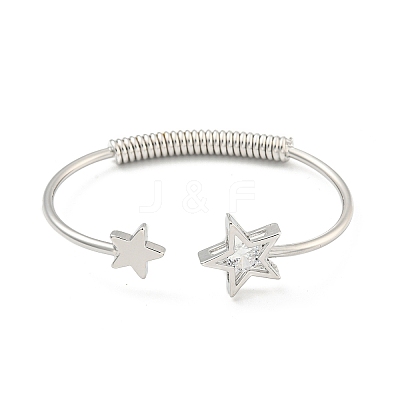 Star Brass Pave Clear Cubic Zirconia Open Cuff Bangles for Women BJEW-G704-03P-1