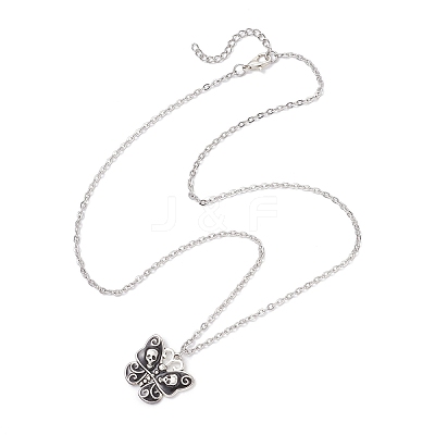 Alloy Enamel Halloween Skull Butterfly Pendant 304 Stainless Steel Cable Chain Necklaces NJEW-JN05446-1