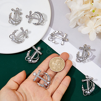 8Pcs Anchor Alloy Rhinestone Lapel Pins for Backpack Clothes JEWB-DC0006-46B-1