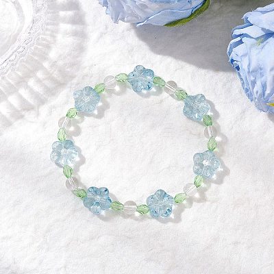 Plum Blossom Flower Glass Beads Stretch Bracelets for Women BJEW-JB12138-02-1