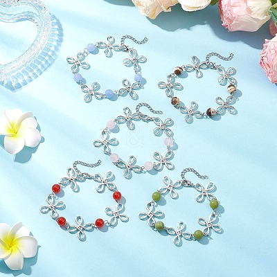 Alloy Natural Mixed Gemstone Link Bracelets for Women BJEW-JB11684-1