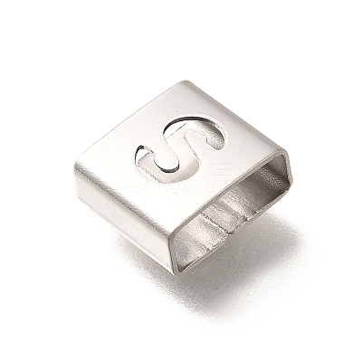 Letter Style 304 Stainless Steel Square Slide Charms STAS-L132-10S-1