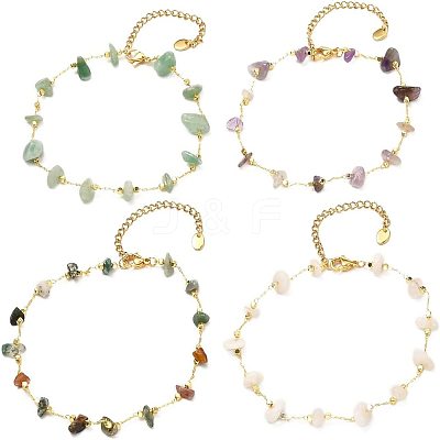 10Pcs Natural Mixed Gemstone Chip Beaded Anklets Set AJEW-PH0004-76-1