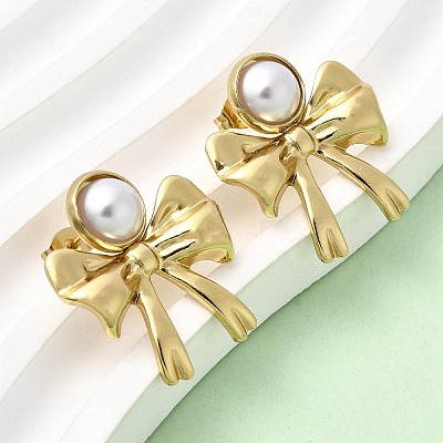 201 Stainless Steel ABS Plastic Pearl Stud Earrings EJEW-Z151-13G-06-1