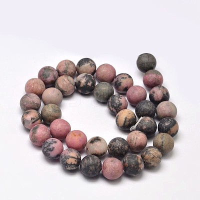 Frosted Natural Rhodonite Round Bead Strands G-F266-13-10mm-1