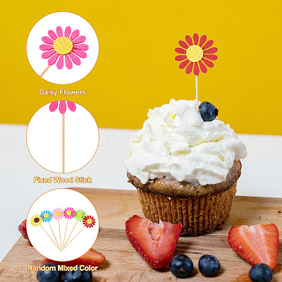 Wood with Paper Cake Toppers AJEW-TAC0035-11A-1