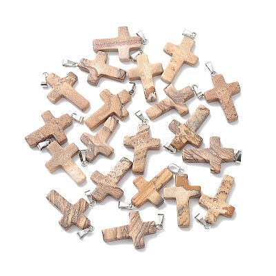 Natural Picture Jasper Pendants G-PW0006-02P-28-1