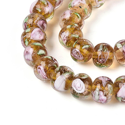 Handmade Lampwork Inner Flower Rondelle Beads Strands LAMP-T022-24C-1