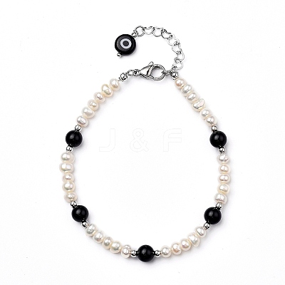 Natural Black Agate Beaded Bracelets BJEW-JB05313-05-1