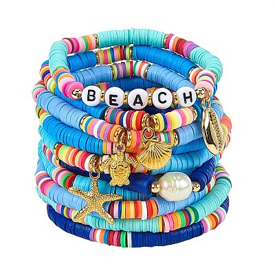 10Pcs 10 Styles Polymer Clay Heishi Beads Stretch Bracelets Sets BJEW-JB05922-1