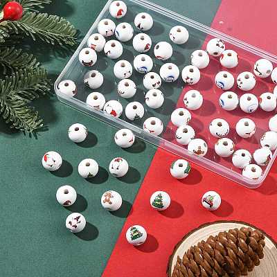 60Pcs 10 Styles Painted Natural Wood Round Beads WOOD-FS0002-46-1