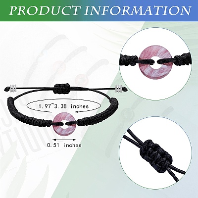 Synthetic Cherry Quartz Glass Donut Braided Bead Bracelet BJEW-SW00047-07-1