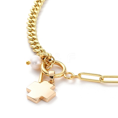 Natural Shell Cross Pendant Necklaces NJEW-JN03240-01-1