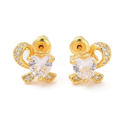 Rack Plating Brass Micro Pave Cubic Zirconia Stud Earrings EJEW-I304-06G-1