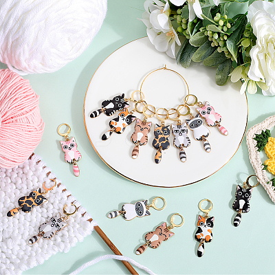 1 Set Cat Shape Alloy Enamel Pendant Locking Stitch Markers HJEW-SC0001-63-1