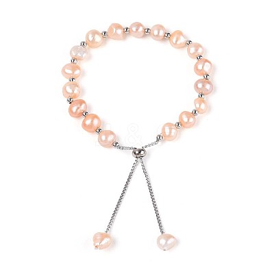 Adjustable Natural Pearl with Brass Chain Slider Bracelets for Women Girl BJEW-T022-16C-1