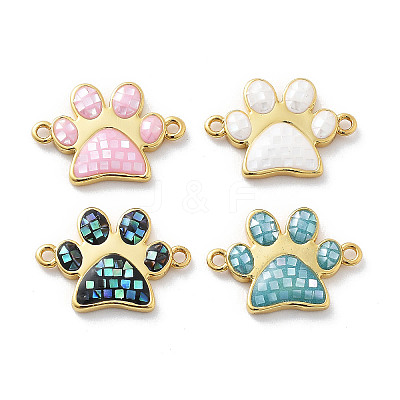 Rack Plating Brass & Shell Paw Print Links Connector Charms KK-K380-15G-1