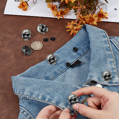 6Pcs Skull Alloy Lapel Pin Backs for Backpack Clothes JEWB-PH0001-37-1