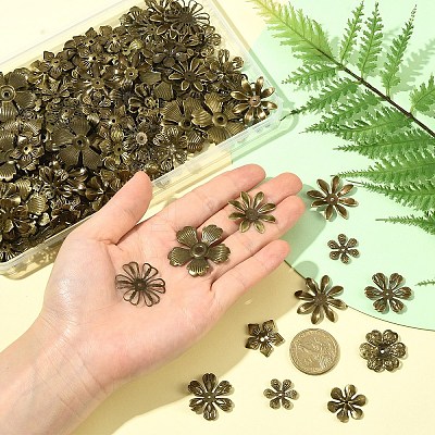 200Pcs 10 Styles Iron Bead Caps IFIN-YW0004-04-1