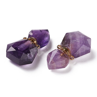 Hexagon Natural Amethyst Perfume Bottle Pendants G-H241-03A-G-1
